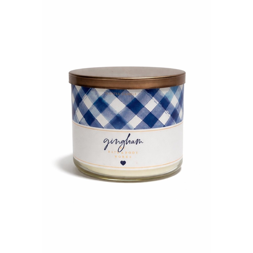 Bath & Body Works Gingham 3 Wick Candle Clean Fresh Scent Home Decor